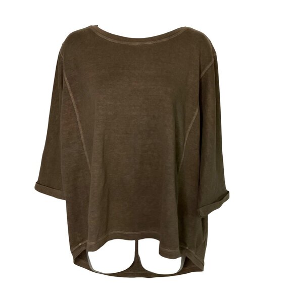 Poetry Brown Hemp-Cotton Blend 3/4 Sleeve High-Low Top Womens Size  US 12 Boxy L - Picture 8 of 9